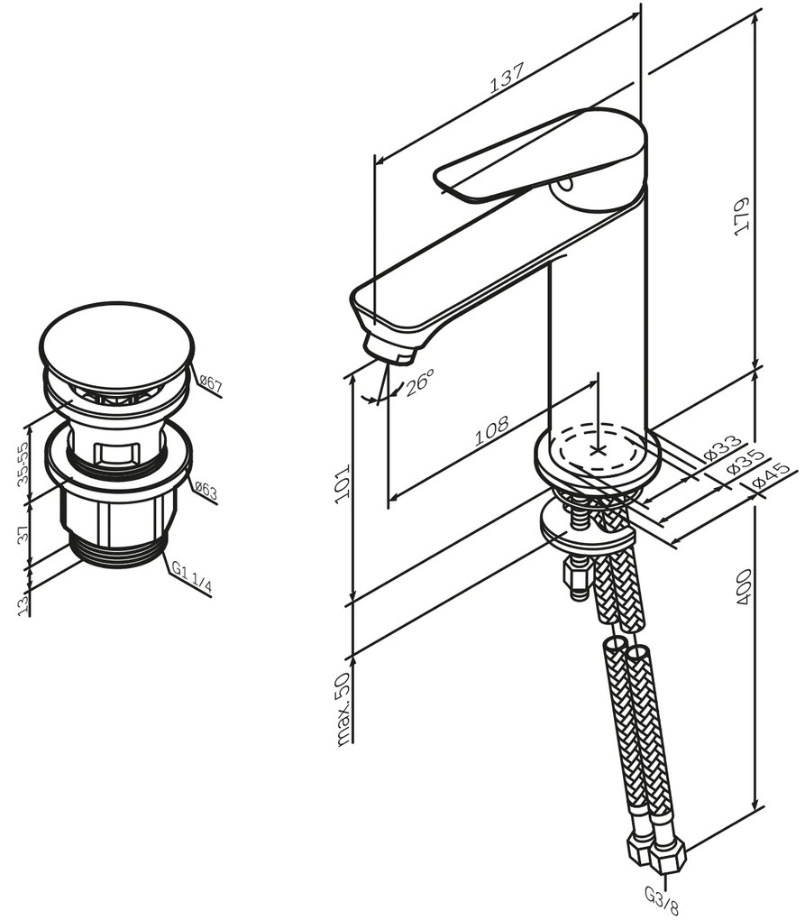 Umývadlová batéria AM.PM Hit FTA82222 jednopáková s odtokovým ventilom, čierna
