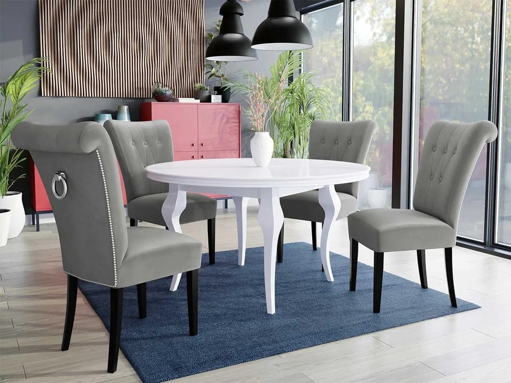 Stôl Julia FI 100 so 4 stoličkami ST65, Farby: biela, Farby: zlatý, Farby:: biely lesk, Potah: Magic Velvet 2258