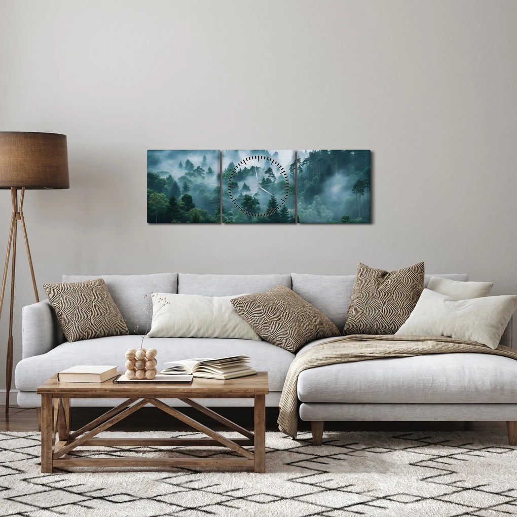 Obraz - Les v hmle (s hodinami) (90x30 cm)