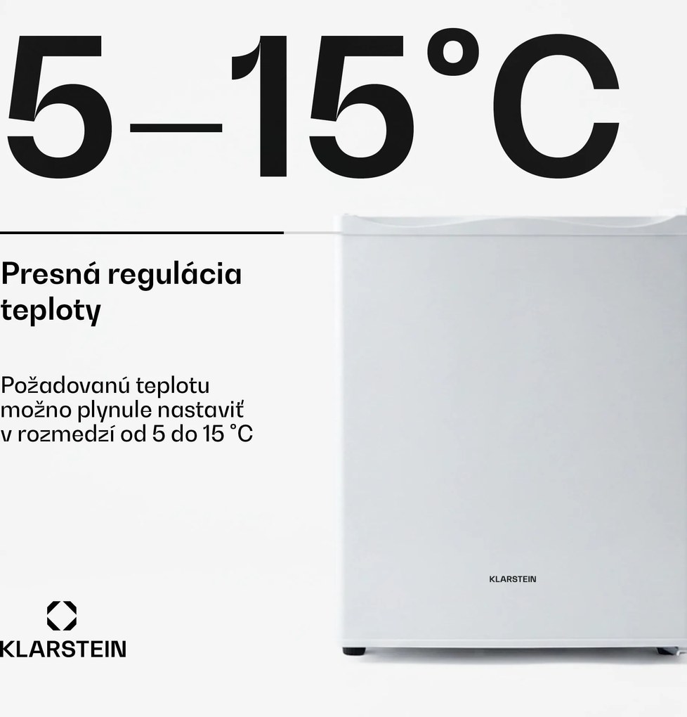 Klarstein Happy Hour, minibar, 5-15°C, energet. trieda G, tichý, 23dB, LED svetlo