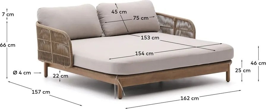 Krémovobiele/v prírodnej farbe dvojmiestne drevené záhradné ležadlo Catalina – Kave Home