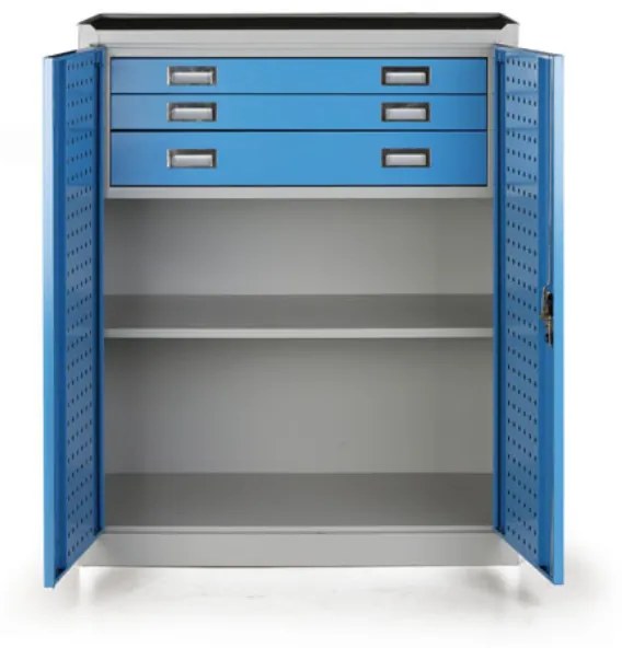 Dielenská skriňa na náradie nízka, 1 polica, 3 zásuvky, 920 x 500 x 1170 mm