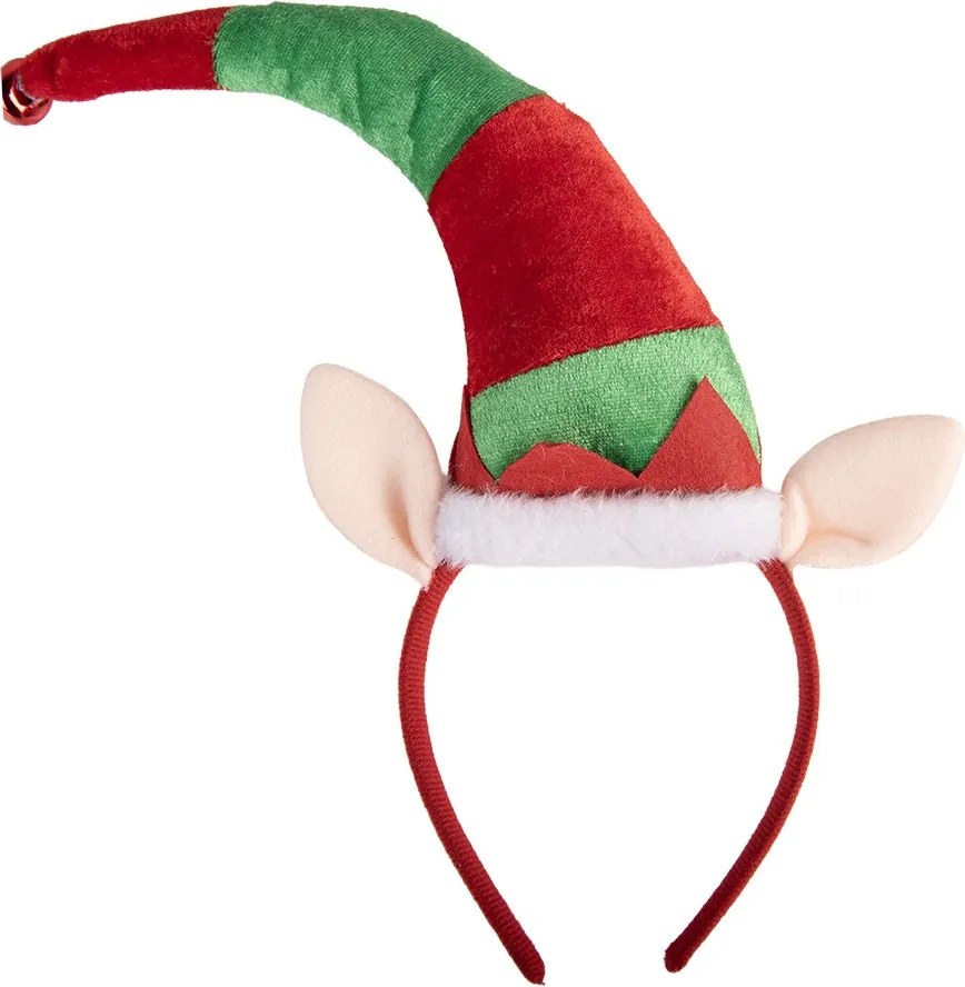 Červená vianočná čelenka s čiapkou škriatok Elf - 25*6*30 cm