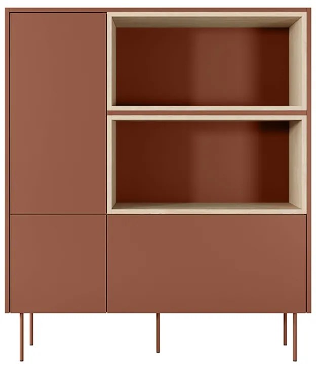 Komoda dvojdverová vysoká Desin 120 2D1SZ - ceramic red / Dub nagano