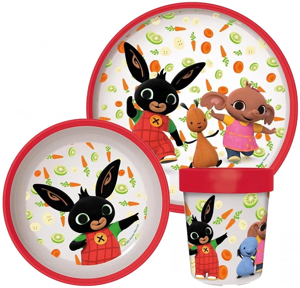 Sada plastového riadu Zajačik Bing s kelímkom a protišmykom - 3 diely