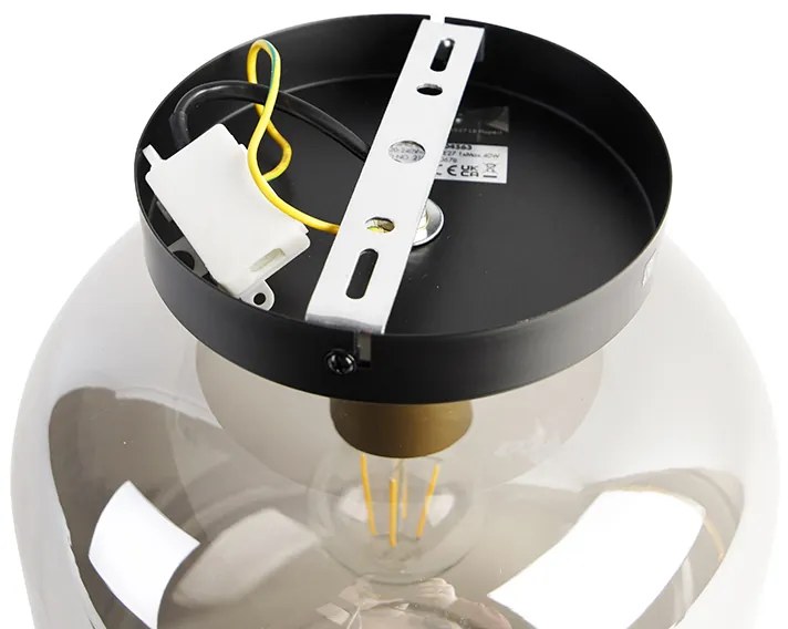 Dizajnové stropné svietidlo čierne & zlaté s dymovým sklom - Zuzanna