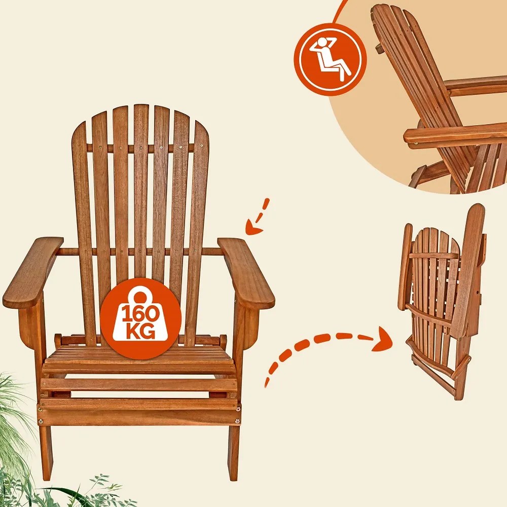 Záhradné lehátko ADIRONDACK, sklápacie, 69x84x94cm, prírodná hnedá Casaria