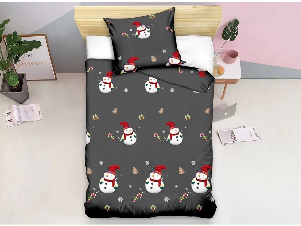Obliečky z mikrovlákna Biely snehuliak čierne Rozmer obliečky: 70 x 80 cm | 140 x 200 cm