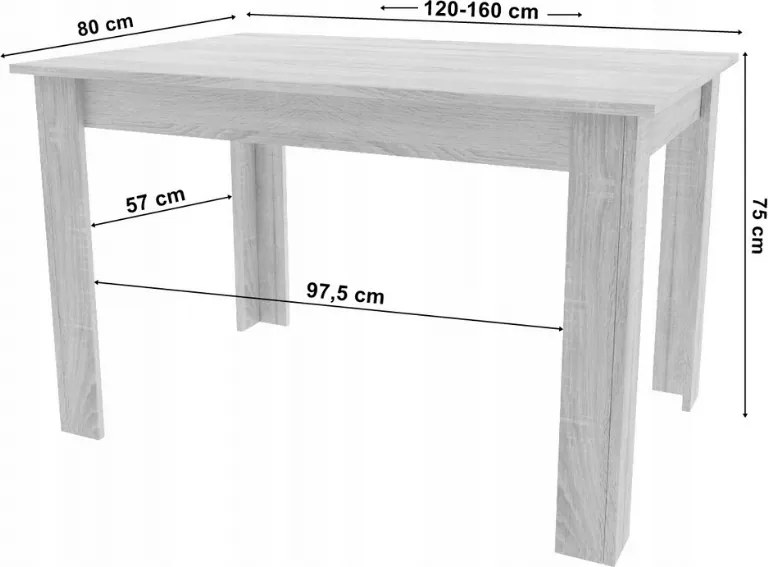 Rozkladací jedálenský stôl MADO 120/160x80 cm, biela/dub sonoma