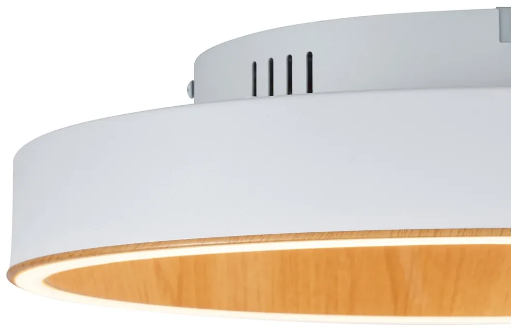 Dizajnové stropné svietidlo biele s drevom 40 cm vrátane LED 3-stupňového spínača - Ingo