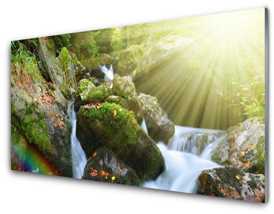 Skleneny obraz Vodopád dúha príroda potok 100x50 cm