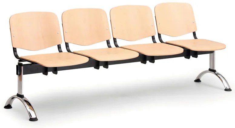 Drevená lavica ISO II, 4-sedadlo - chrómované nohy, buk