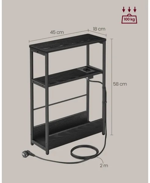 Odkladací stolík ROD s vstavanou zásuvkou a USB portami, čierny