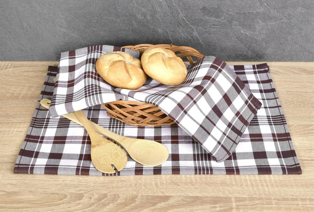 Luxusné kuchynské utierky Karo hnedá egyptská bavlna 50x70 cm set 3 ks