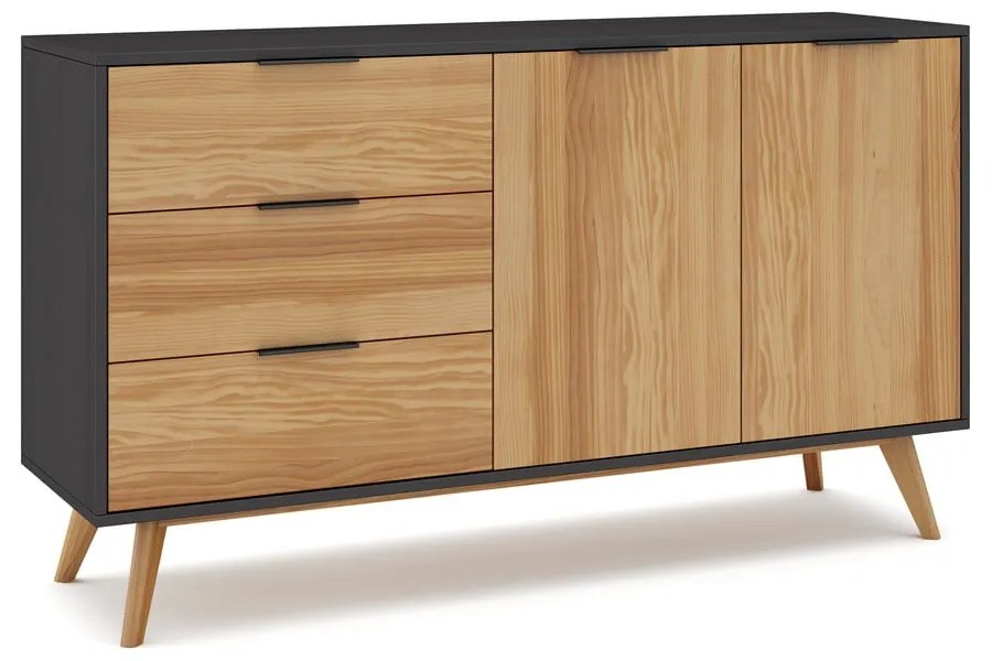 Čierna/prírodná nízka komoda z borovicového dreva 140x81 cm Lavis – Marckeric