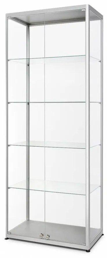 Sklenená uzamykateľná vitrína 80 x 40 x 200 cm, strieborná