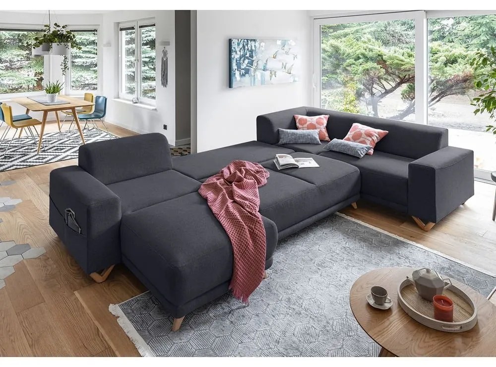 Antracitová rozkladacia/s úložným priestorom rohová pohovka (pravý roh/do tvaru "U") Classy Sophie – Miuform