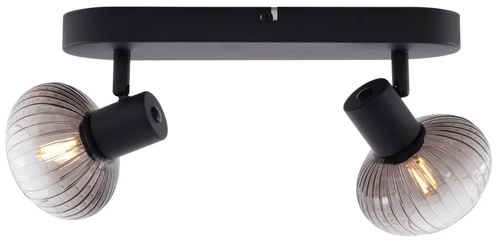 Zaoblené stropné bodové svetlo čierne s dymovým sklom 2-svetlo - Teddy