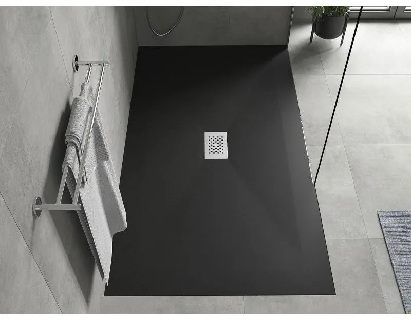 Mexen Hugo, obdĺžniková sprchová vanička SMC 170 x 100 cm, čierna, oceľová krytka, 42701017-X