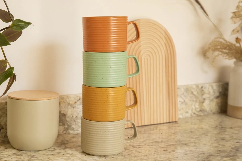 Kitchen Craft Kameninový hrnček Idilica 400 ml – set 4 ks
