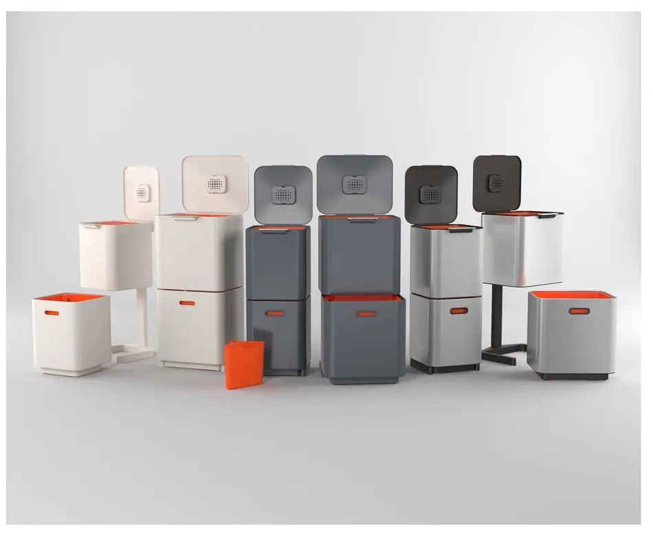 Sivý oceľový odpadkový kôš na triedený odpad 40 l Totem Compact – Joseph Joseph