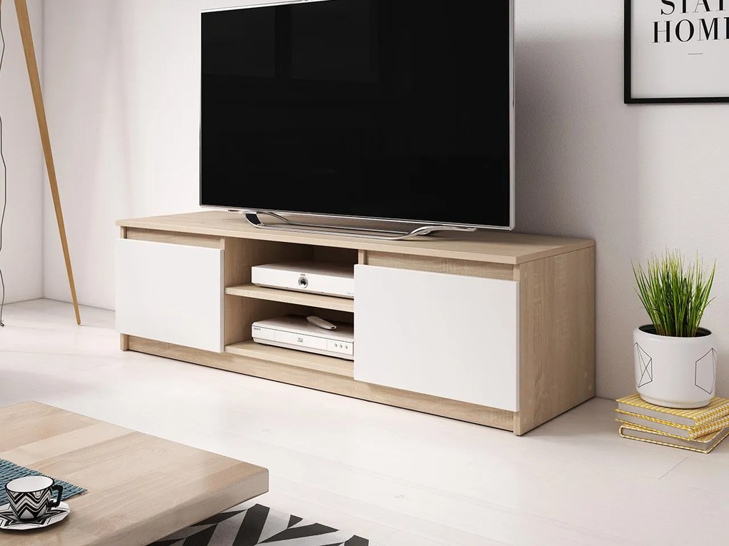 TV stolík Ziziko, Farby: dub sonoma / dub sonoma + biela, Osvetlenie: osvetlenie LED biele