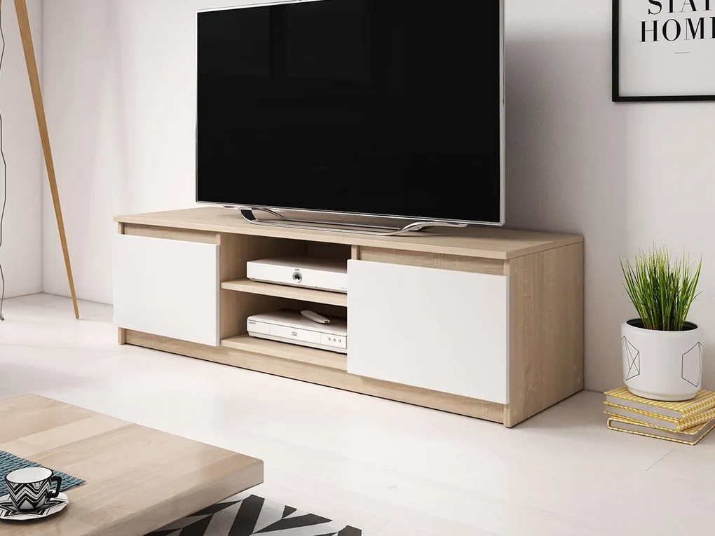 TV stolík Ziziko, Farby: dub wotan / dub wotan + čierny grafit, Osvetlenie: osvetlenie LED biele