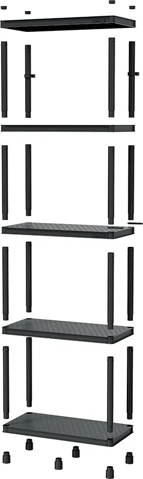 Plastový dielenský regál Stacker 74x172,5 cm čierny