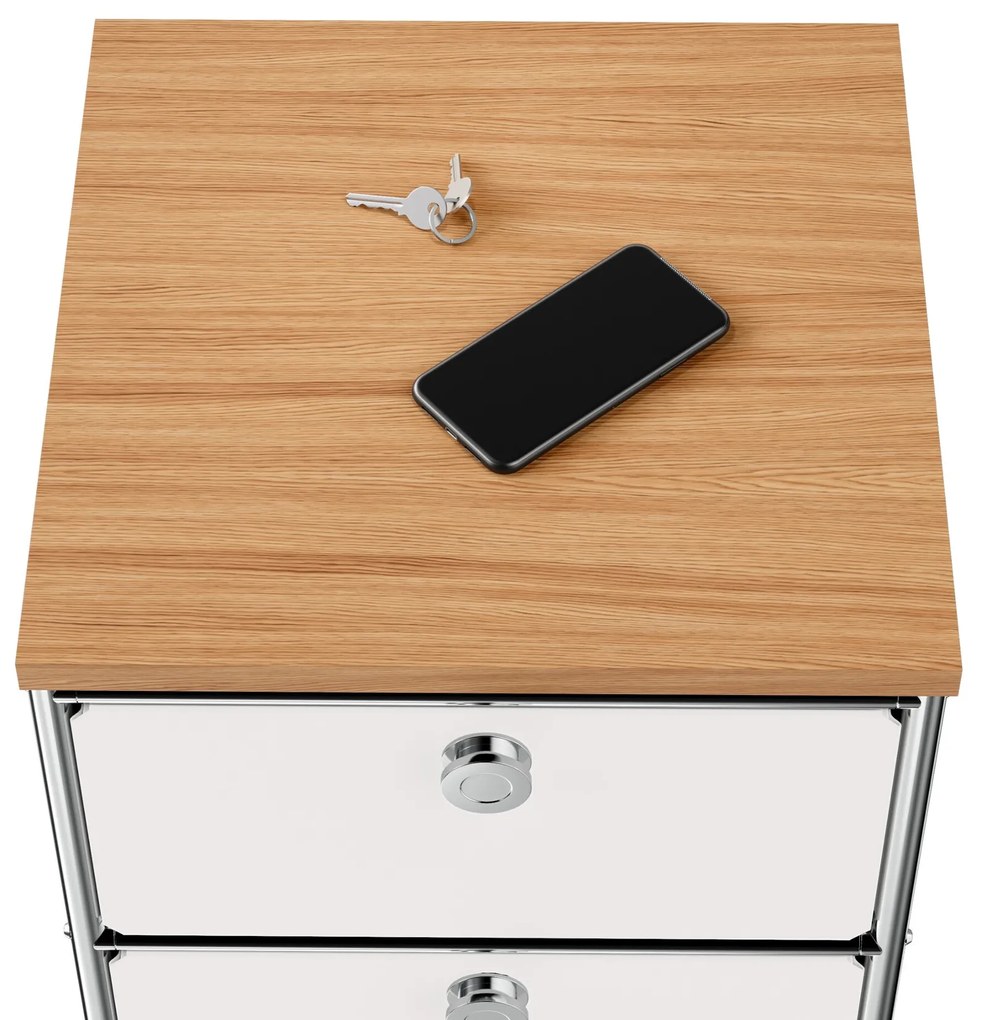 Úzka kovová komoda »CN3« s drevenou doskou a 2 zásuvkami, biela