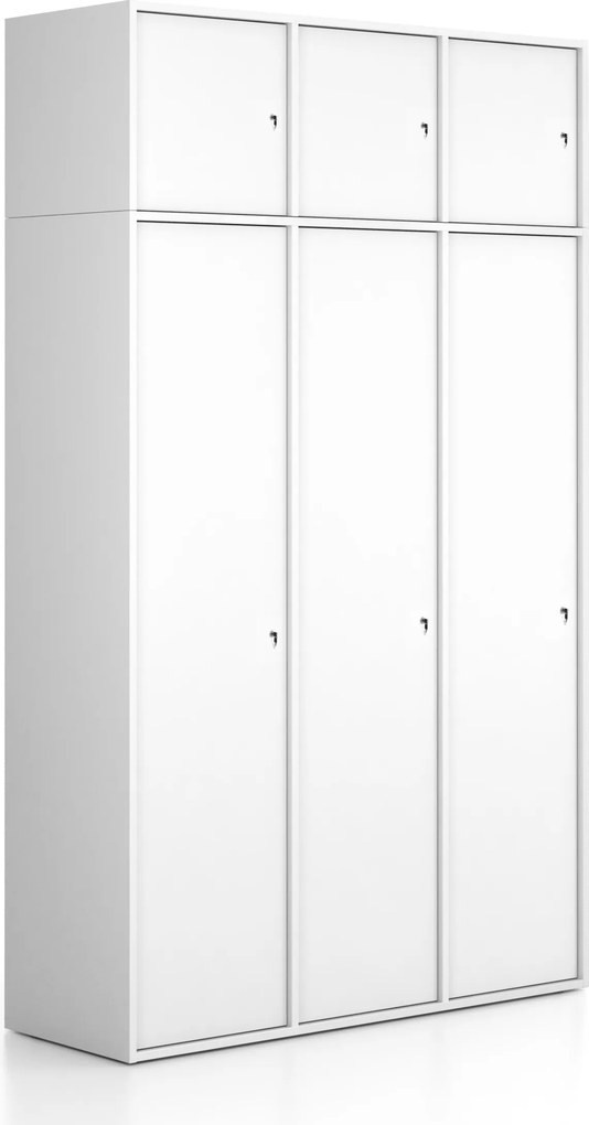 Nadstavba pre skrine FRAME, 3x dvere, 1299 x 450 x 427 mm, cylindrický zámok, biela