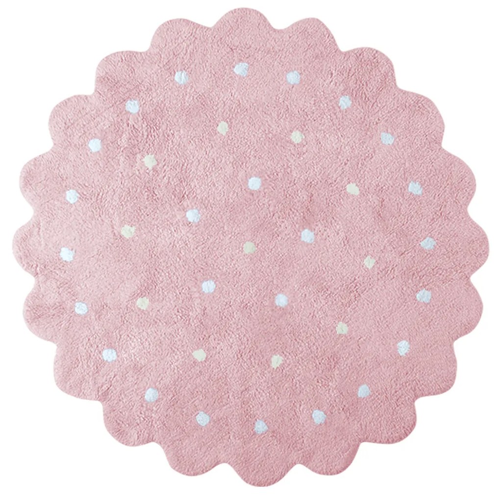 Pre zvieratá: Prateľný koberec Little Biscuit Pink, 140x140 (priemer) kruh, ružová, obývacia izba, Lorena Canals