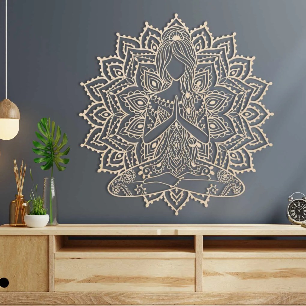 SENTOP | Drevená mandala joga žena – 3D obraz na stenu do obývačky | SENTOP PR0511