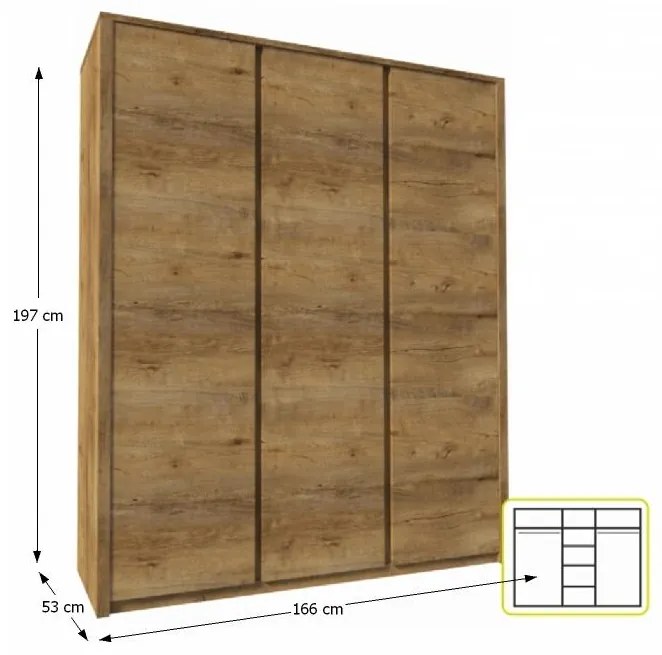 Šatníková skriňa Montana S3D 3D - dub lefkas tmavý