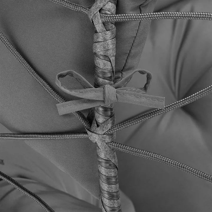 Závesné kreslo pre dvoch, sivé, s vankúšmi a podstavcom