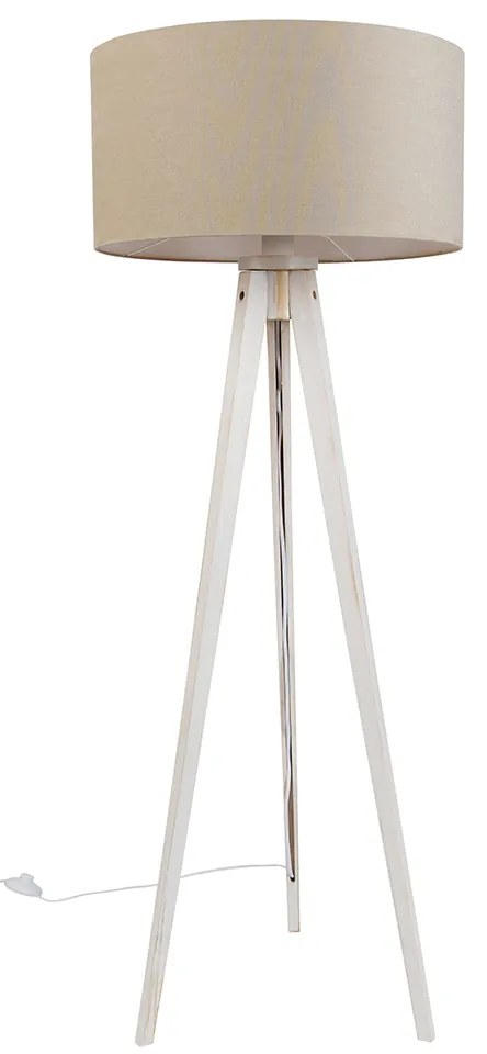 Stojacia lampa Tripod biela so svetlohnedým látkovým tienidlom 50 cm - Tripod Classic