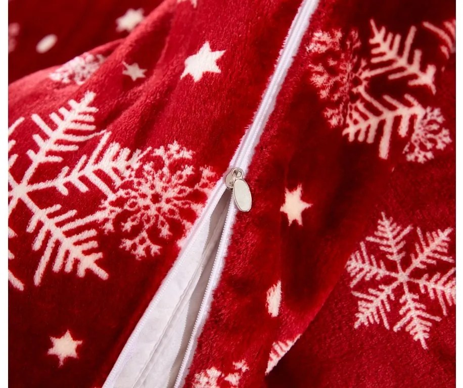 Sada mikroplyšových obliečok SNOWFALL červené + obliečka mikroplyš SOFT 180x200 cm biele, dvojlôžko