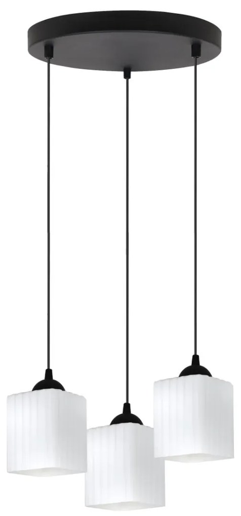 Závesné svietidlo Riffle Square, 3x biele sklenené tienidlo, b, o