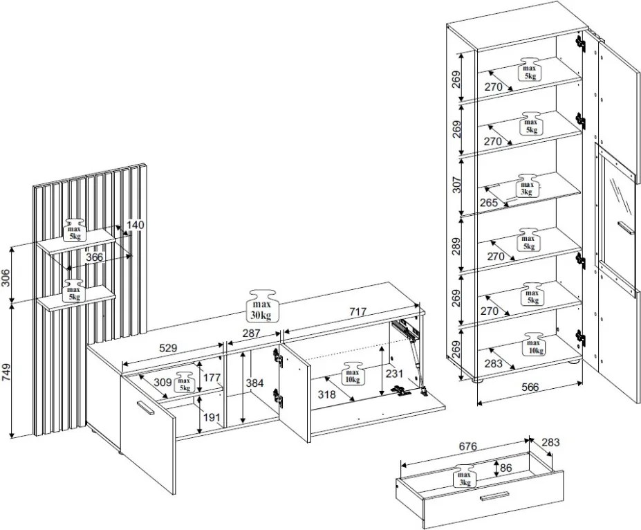Obývacia stena Gatwick, dub artisan/kašmírová béžová, s osvetlením