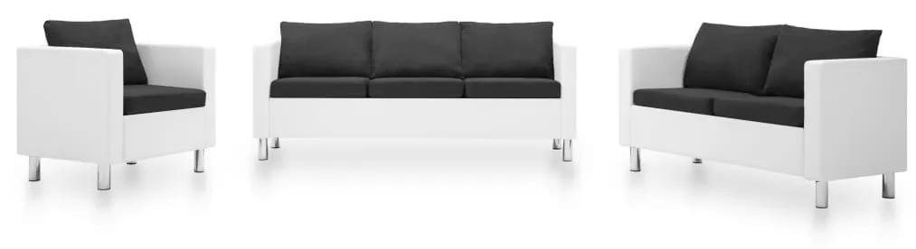 vidaXL 3-dielna sedacia súprava z umelej kože biela a tmavosivá