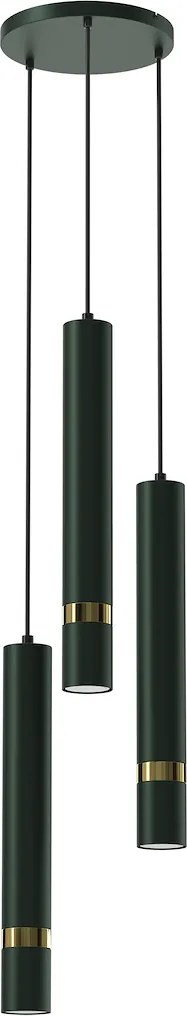 Závesné svietidlo Joker, 3x zlaté/zelené kovové tienidlo, b, o