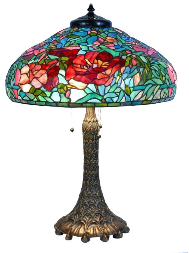 Farebná stolná lampa Tiffany  Flower Red Roses - Ø 55*85cm E27/max 3x60W