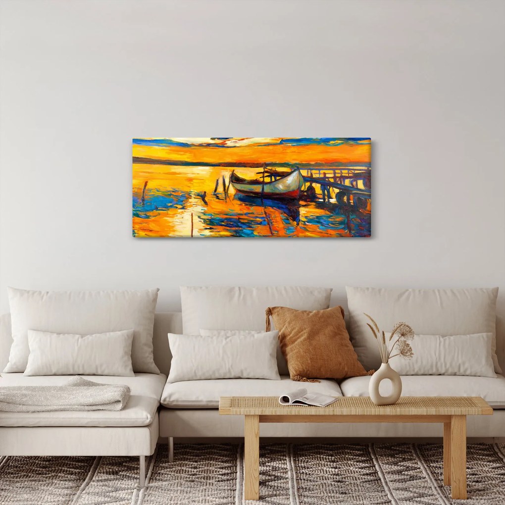 Obraz - Loďka pri západe slnka (120x50 cm)