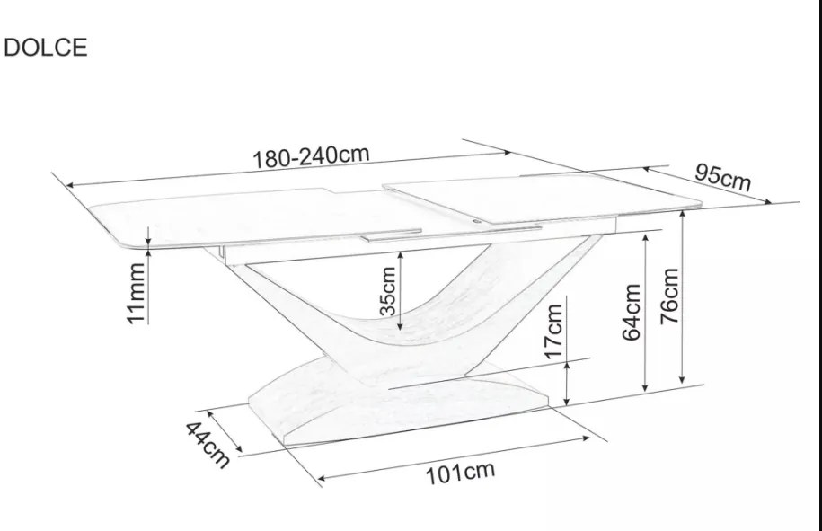 Rozkládací jídelní stůl Dolce Ceramic Pietra Di Savoia 180/240 cm šedý mat/dub