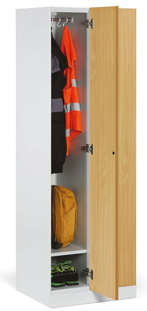 Kovová šatníková skrinka S1, 2-dverová, 1850 x 600 x 500 mm, demont, zámok s čítačkou RFID kariet, laminované dvere, dub prírodný