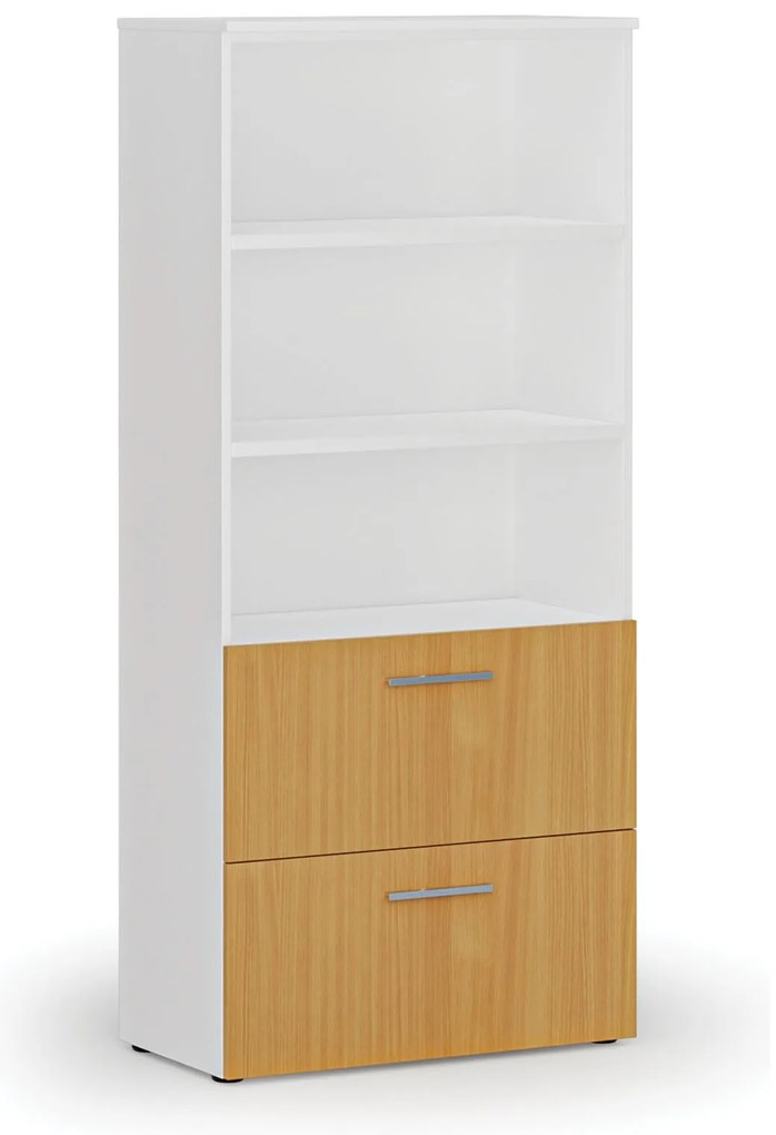 Skriňa so zásuvkami pre závesné zložky PRIMO WHITE, 800 x 420 x 1781 mm, biela/buk