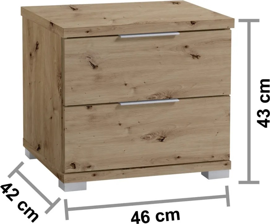 Nočný stolík s 2 zásuvkami Smilla, výška 43 cm, dub artisan