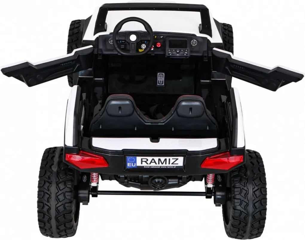 Ramiz Batériový kočík Clash pre 2 deti Biely + diaľkové ovládanie + pohon 4x4 + nastavenie sedadla + rádio MP3 + LED