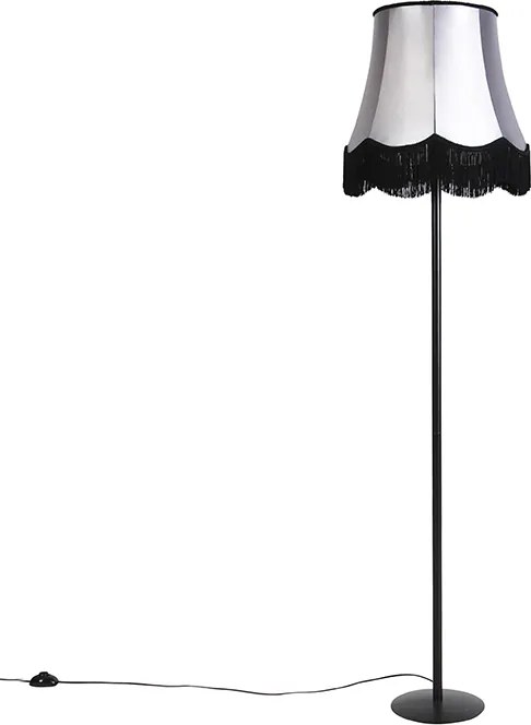 Retro stojaca lampa čierna s tienidlom Granny čierne s sivou 45 cm - Simplo