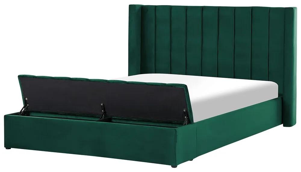 Zamatová vodná posteľ s úložným priestorom 180 x 200 cm zelená NOYERS Beliani