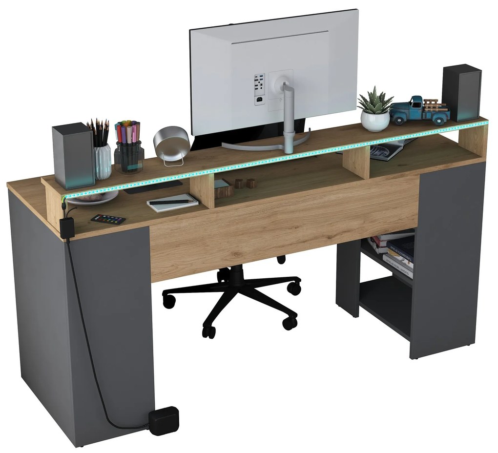 Písací stôl BOHEM s LED osvetlením orech/antracit